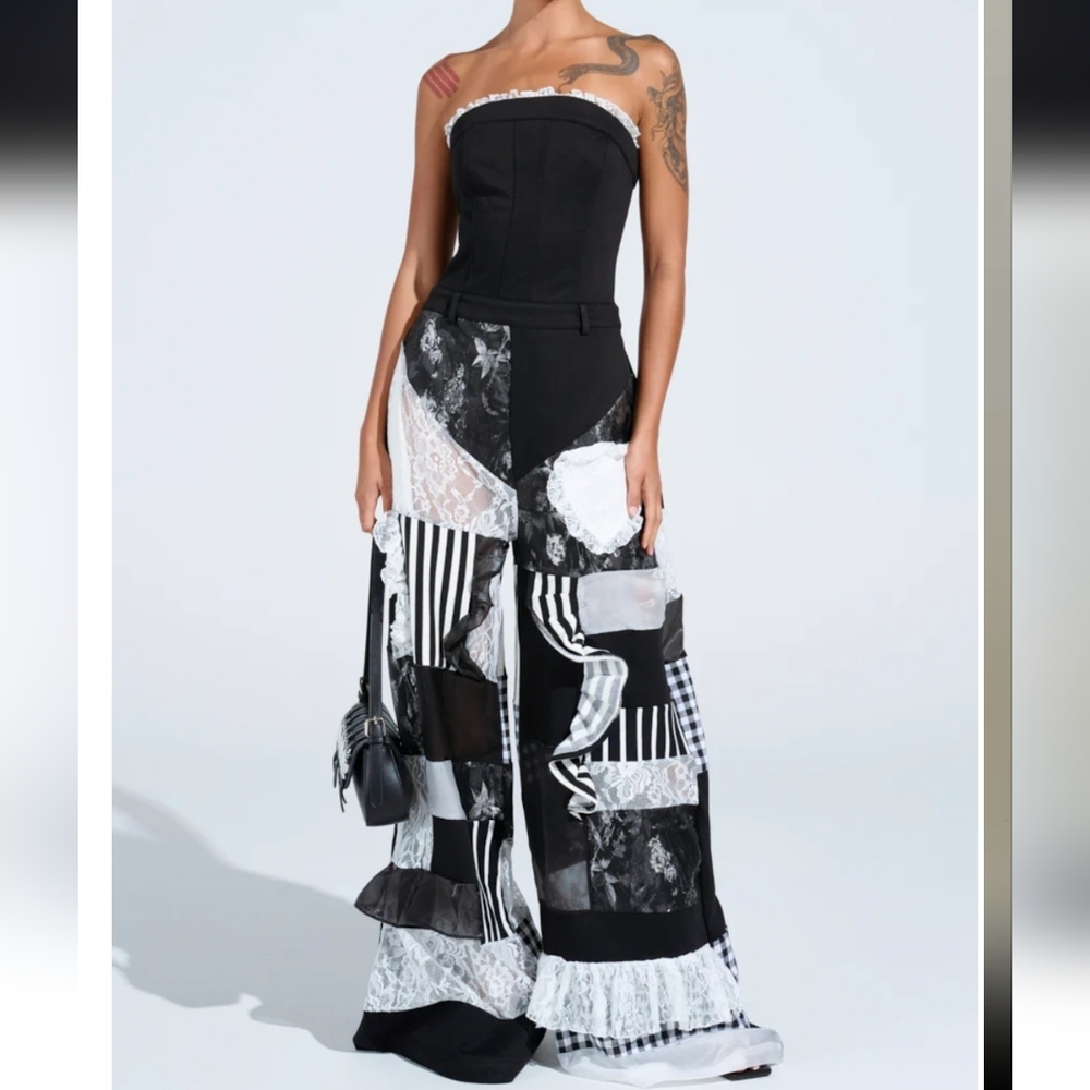 AKIRA Black and White Patchwork Jumpsuit